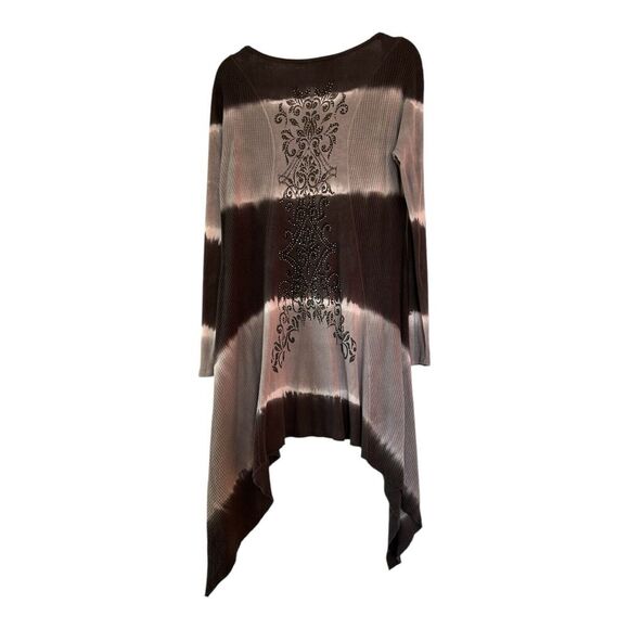 Vocal USA Size Small Long Sleeve Black Gray Striped Long Shirt Dress Rhinestones - Picture 2 of 9